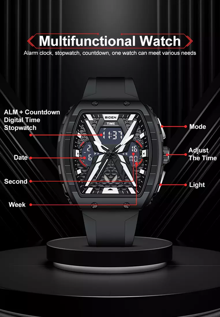 Jam Tangan Pria Original Multifungsi Analog & Digital Anti Air Tali Silicone Jam Tangan Cowok Blacksilver