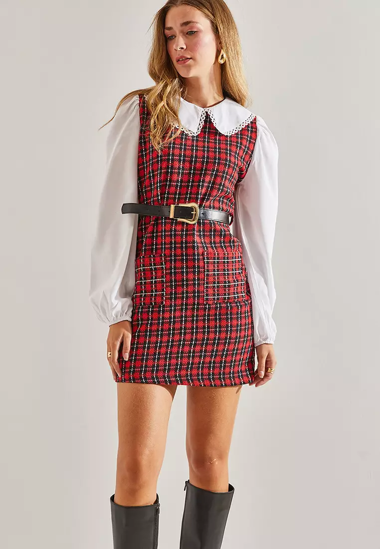 Belted Plaid Dress