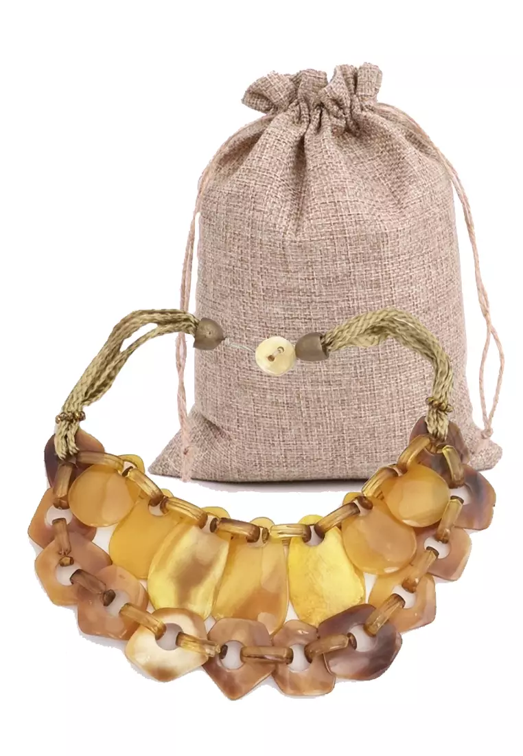 Women's Accessories Bilayer Golden Horn Necklace Kalung Wanita Yellow