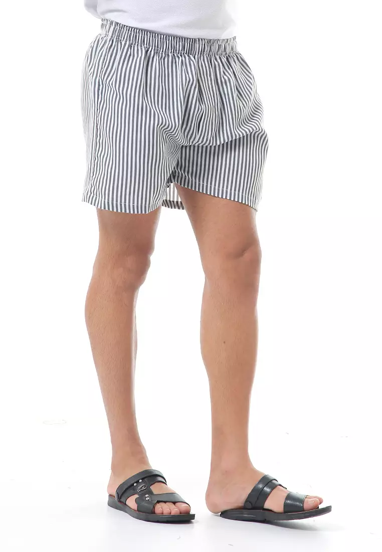 Grissham Celana Pendek Pria Boxer Kasual Stripe Motive Material Cotton ORIGINAL - Gray