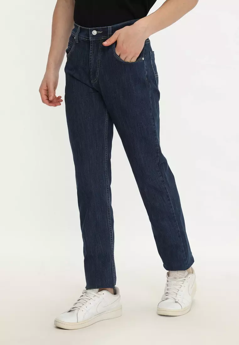 POLICE Celana Jeans Stretch Panjang V Pocket Xavier Dark Regular Fit Pria