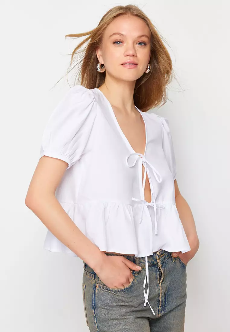 Crop Shirt with Front Tie Detail