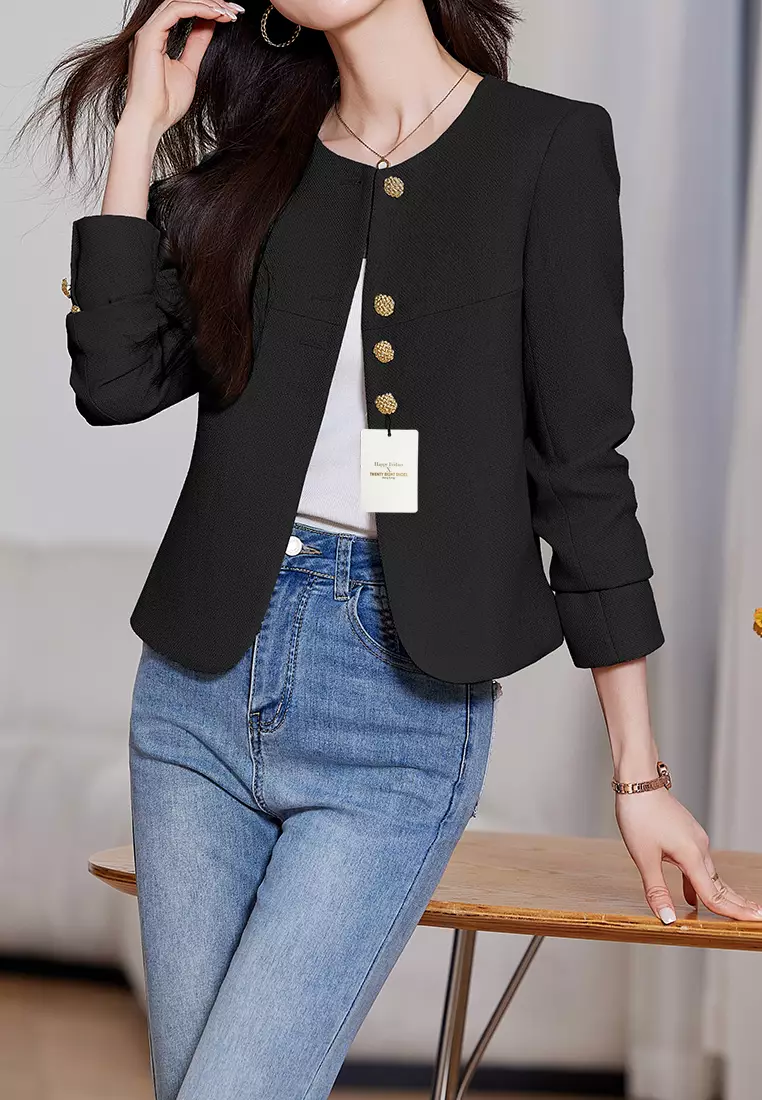 Cropped Round Neck Suit Jacket YGH-EY8931