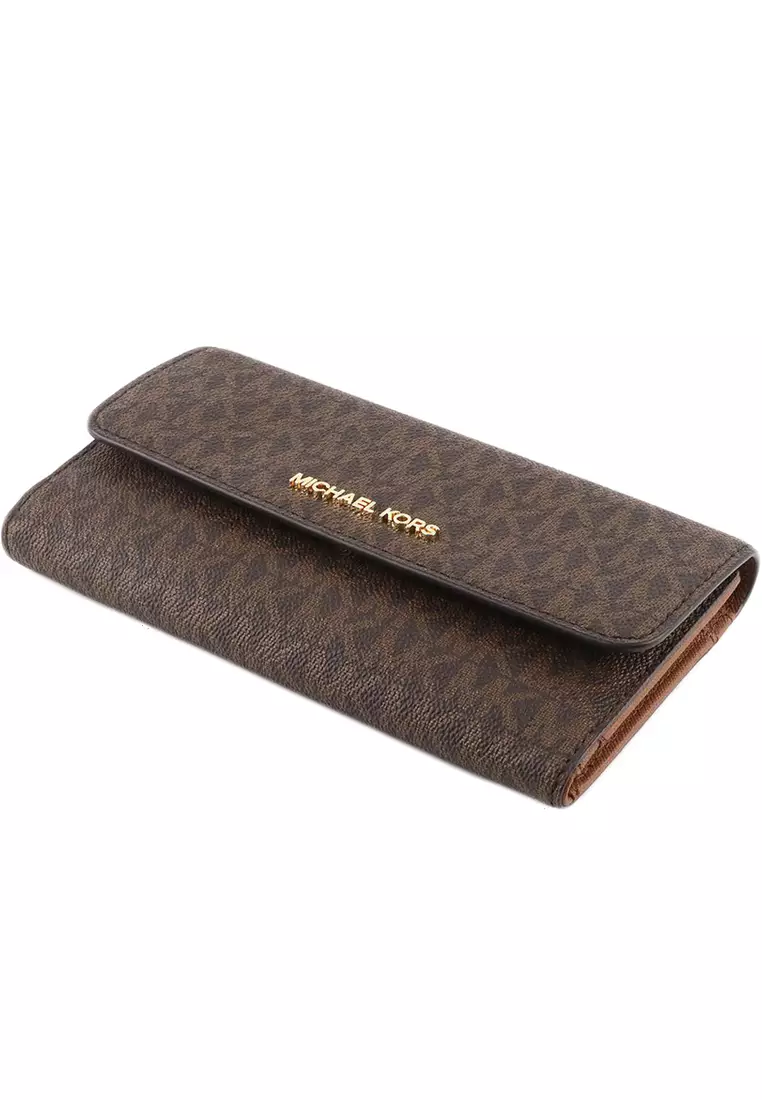 Jet Set Travel Large Trifold Wallet In Signature - Brown