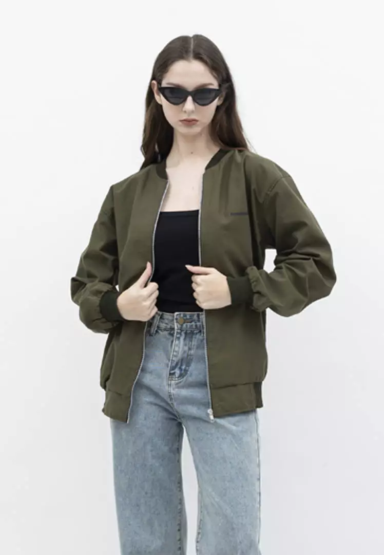 Houseofcuff Jaket Bomber Wanita Pria Unisex Polos Windbreaker Army