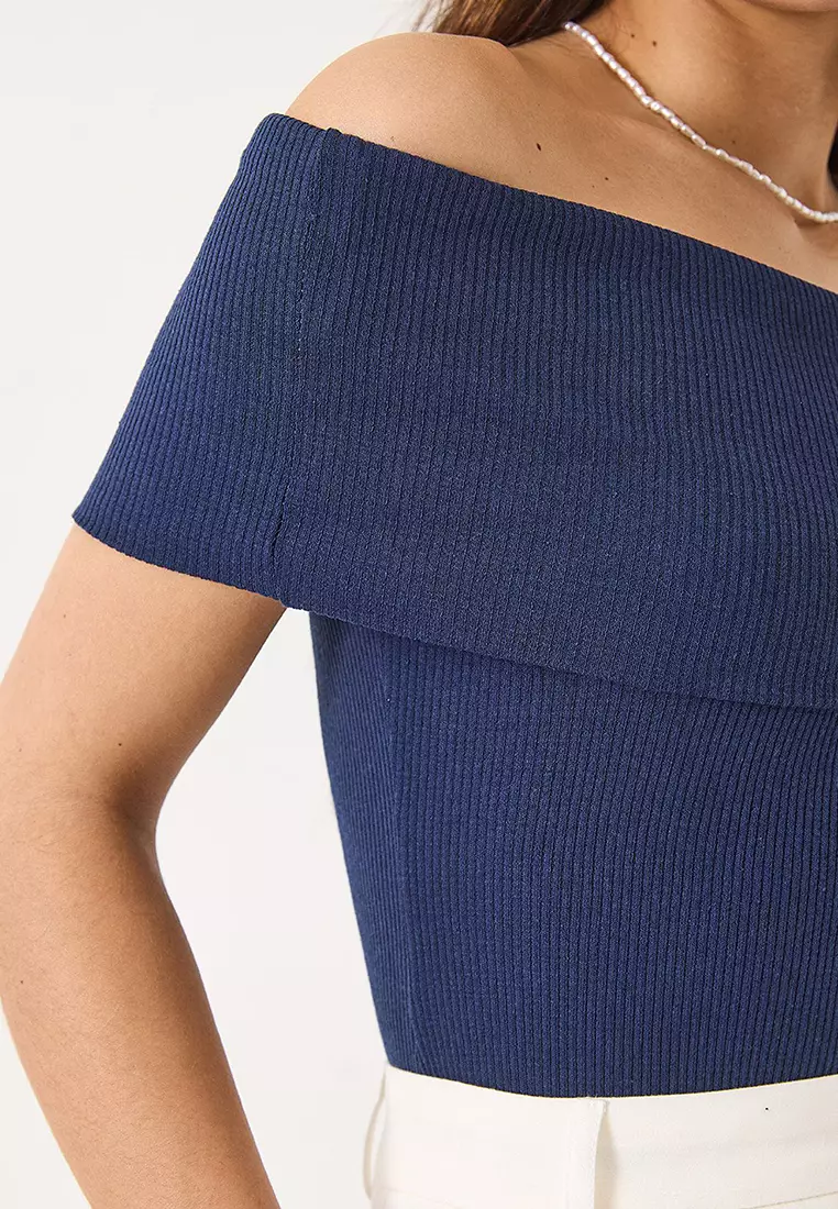 Women's Madonna Collar Ribbed Basic Blouse 60284012