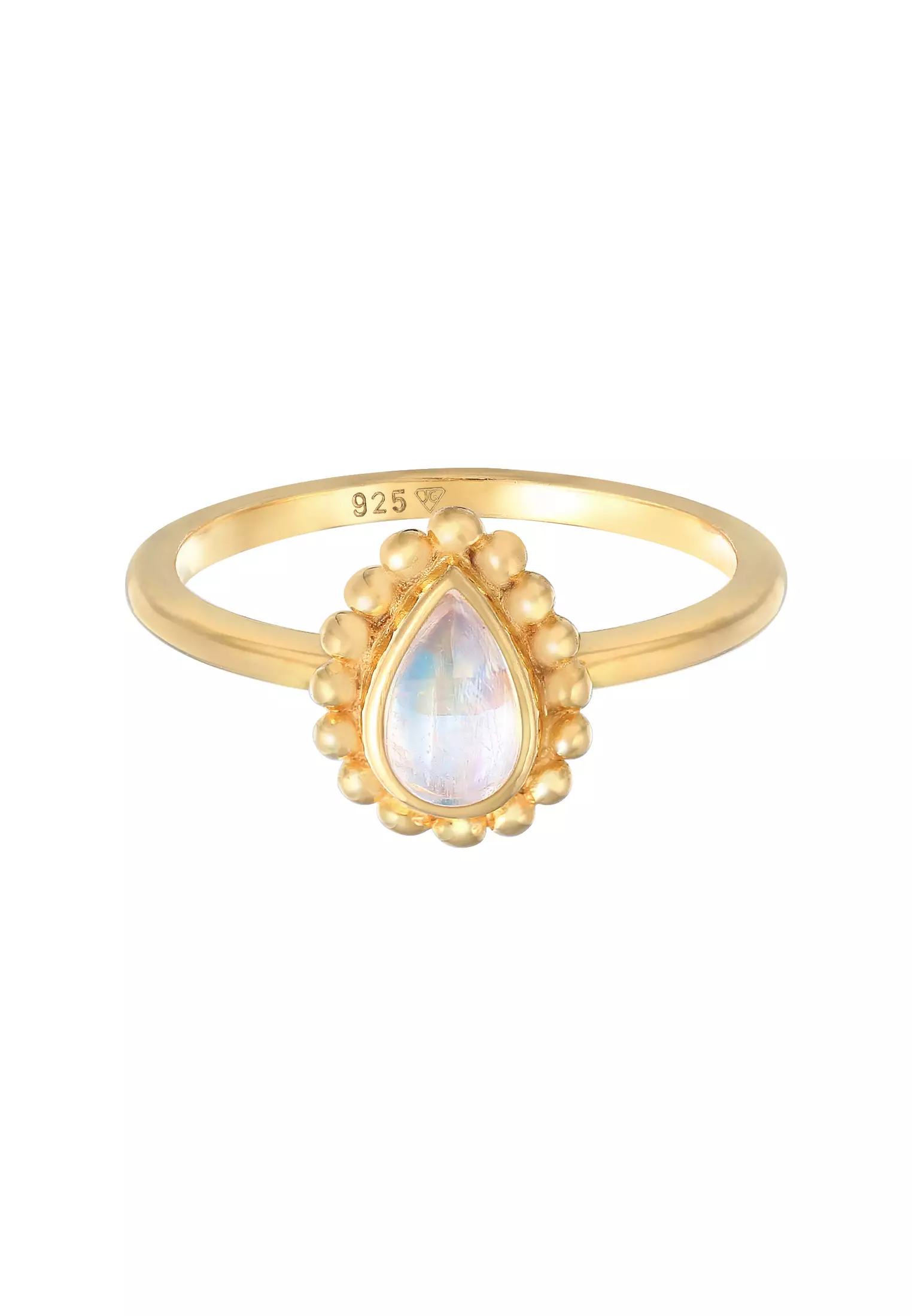 Ring Drops Balls Moonstone Gold Plated