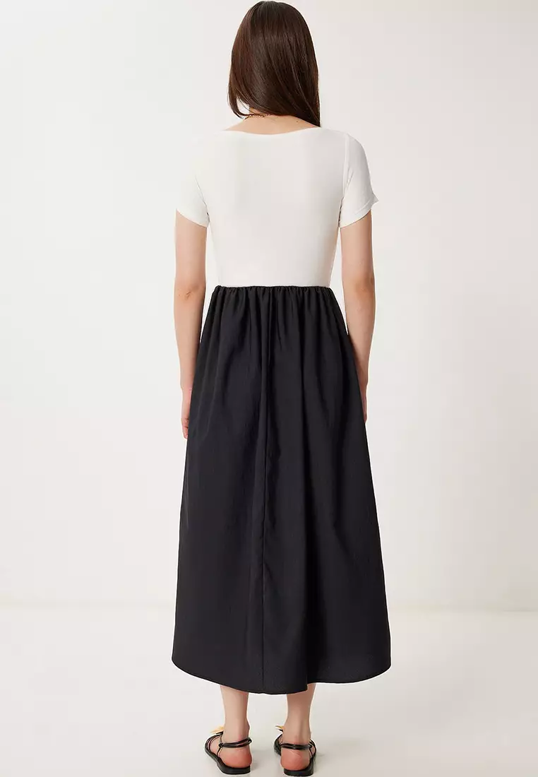 Knitted Top Poplin Skirt Summer Dress