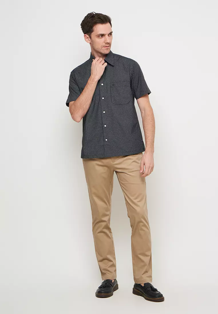 Byford Men Shirt Short Sleeve Micro Polkadot Black - VBYAS12SSP