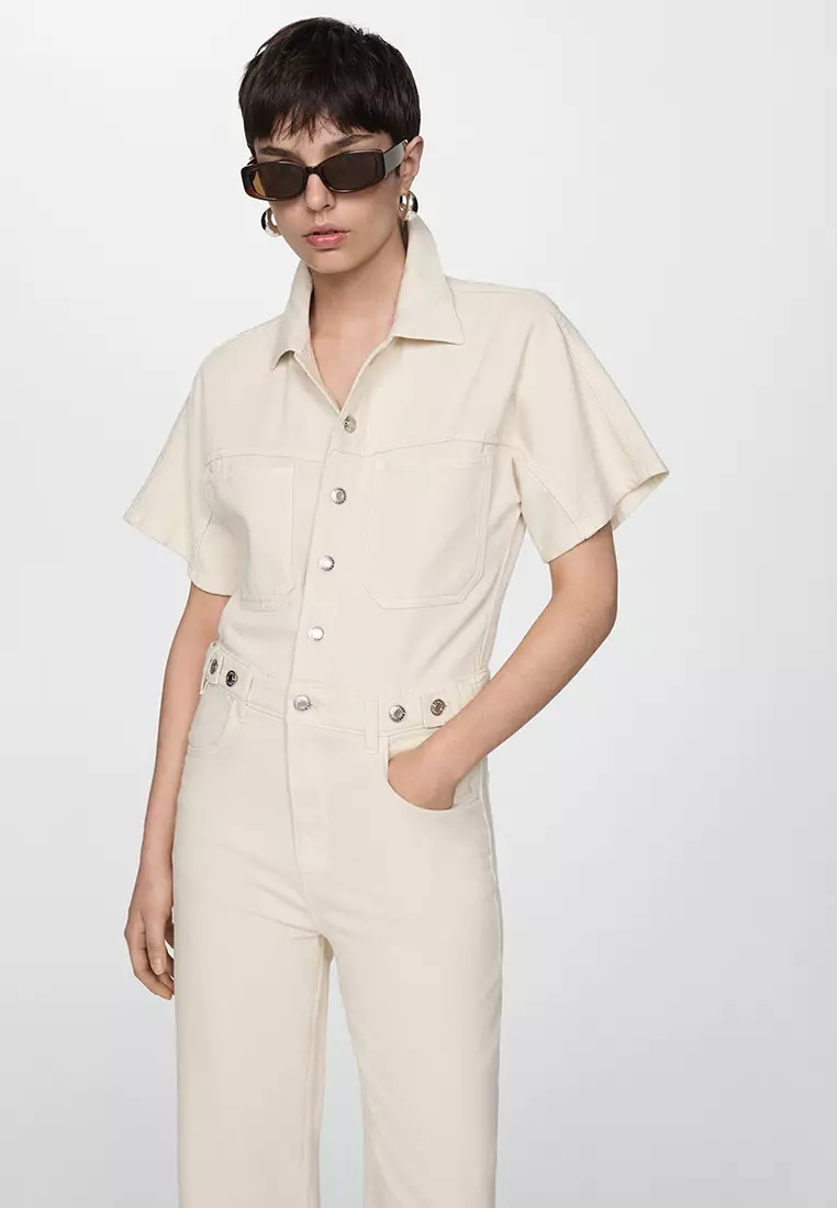 Buy Mango Denim Jumpsuit With Multi-Position Buttons 2024 Online | ZALORA