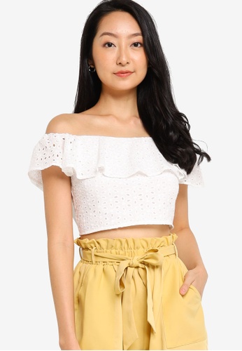 Buy Zalora Basics Off Shoulder Eyelet Crop Top Online Zalora Malaysia