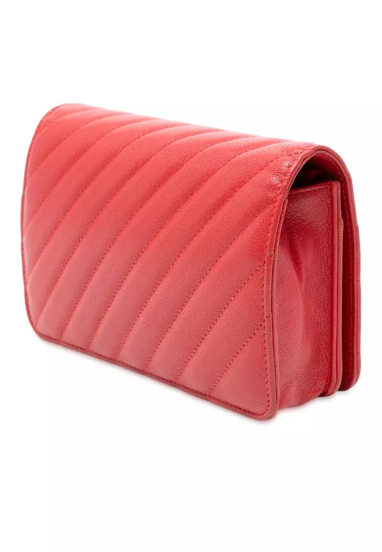 Pre-Loved Chanel Cc Diagonal Quilted Goatskin Wallet On Chain