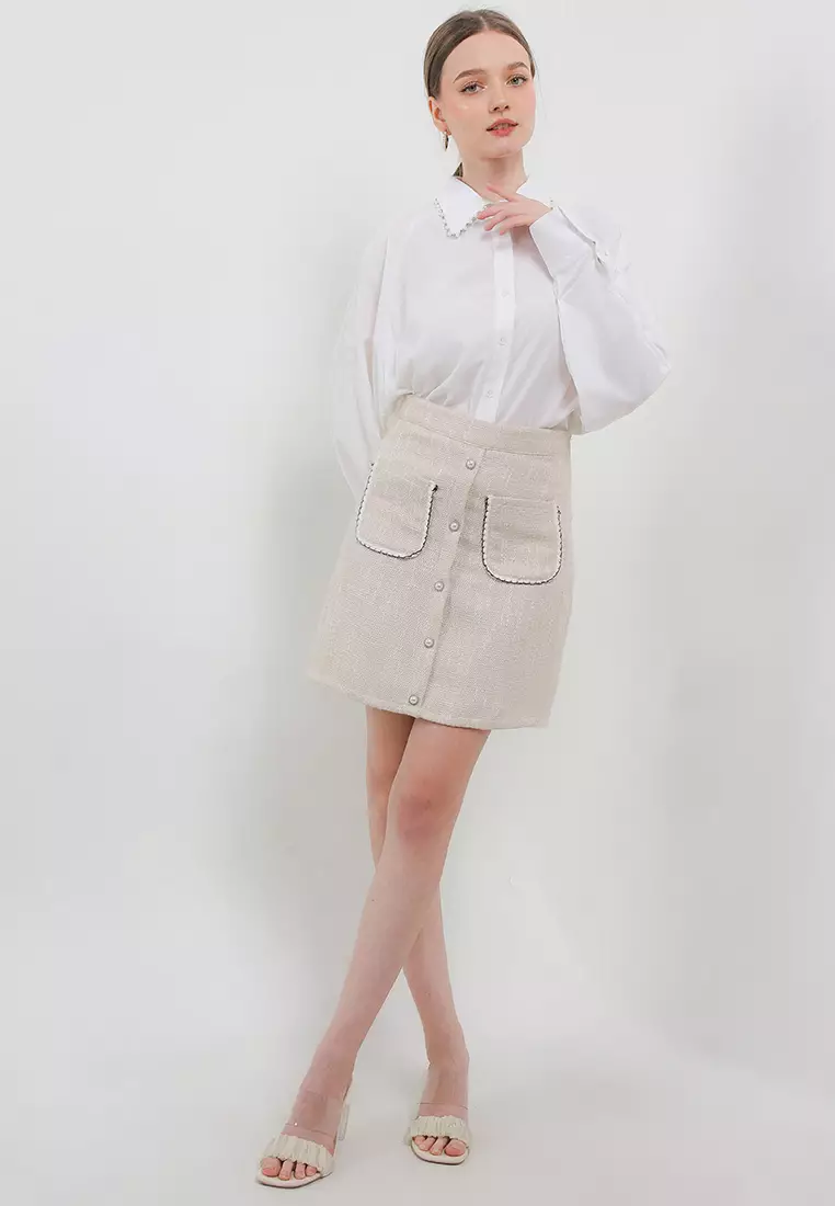 L/S Shirt W/ Pearl & Diamond On Collar