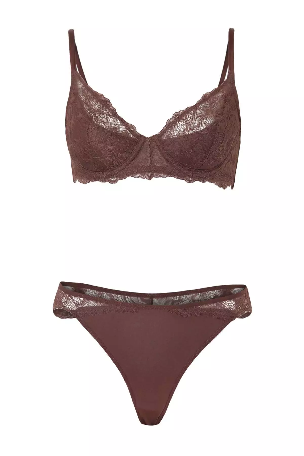 Brown Lace Covered Knitted Strap Lingerie Set Thmss25Cc15