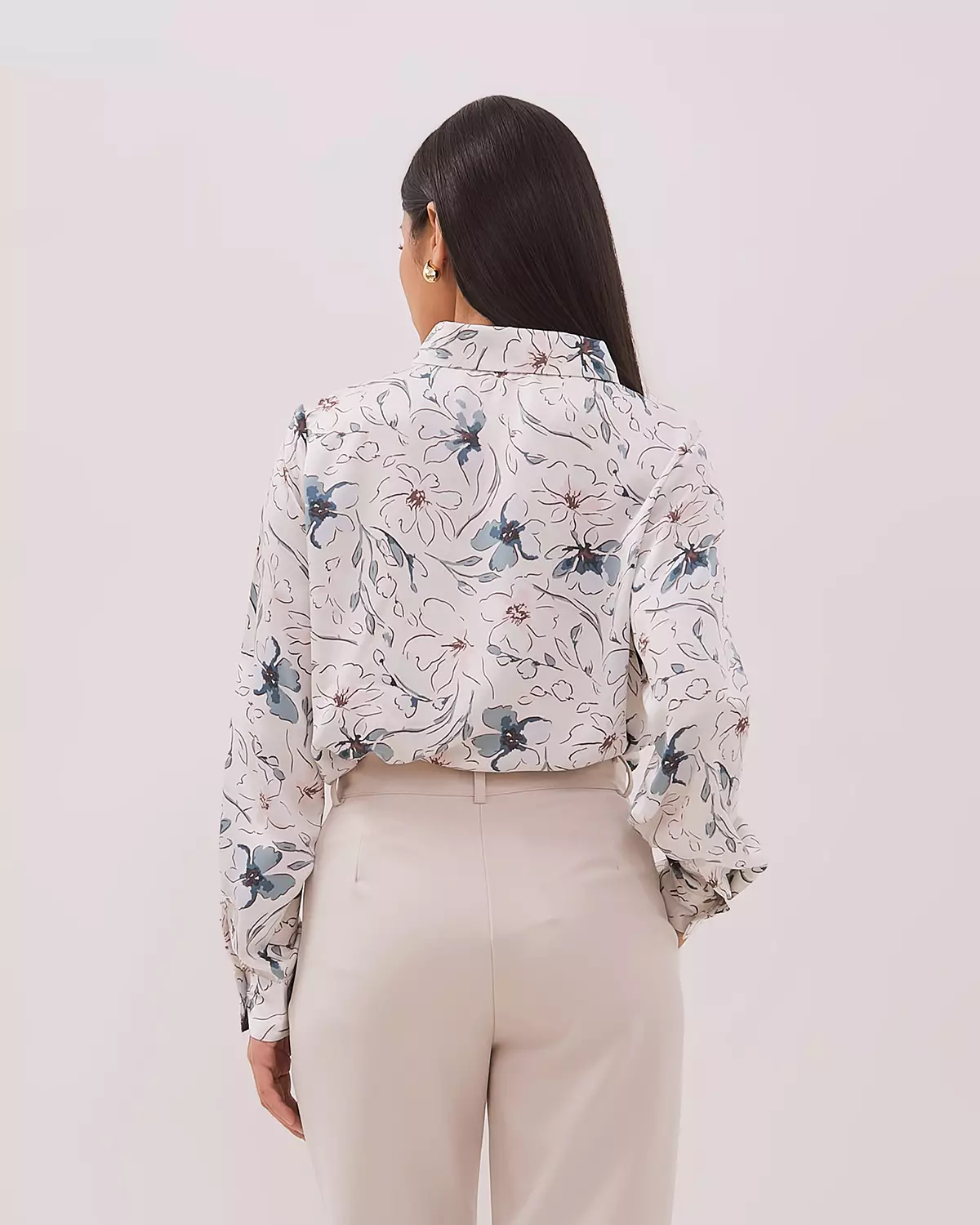 WOMEN'S CREAM FLORAL LONG SLEEVE SHIRT