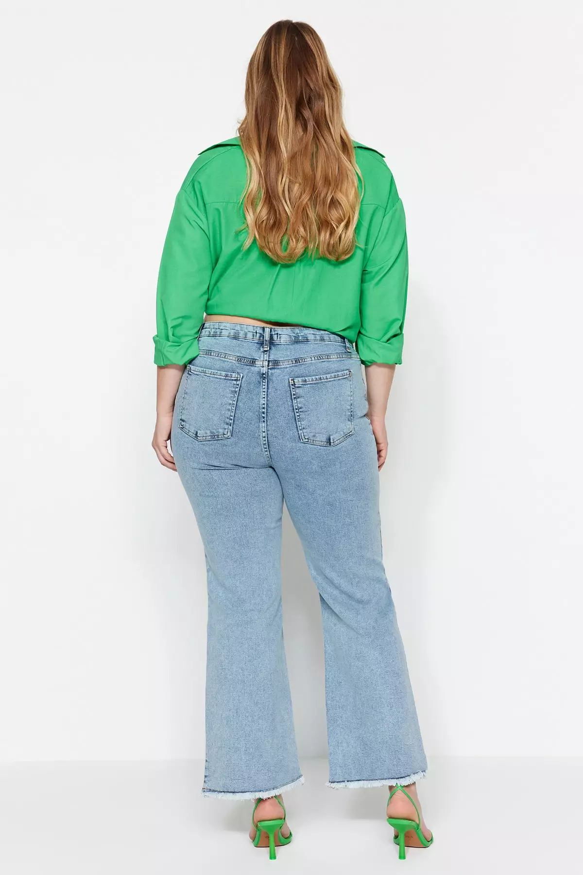 High Waist Dirty Trim Detailed Wide Leg Jeans.