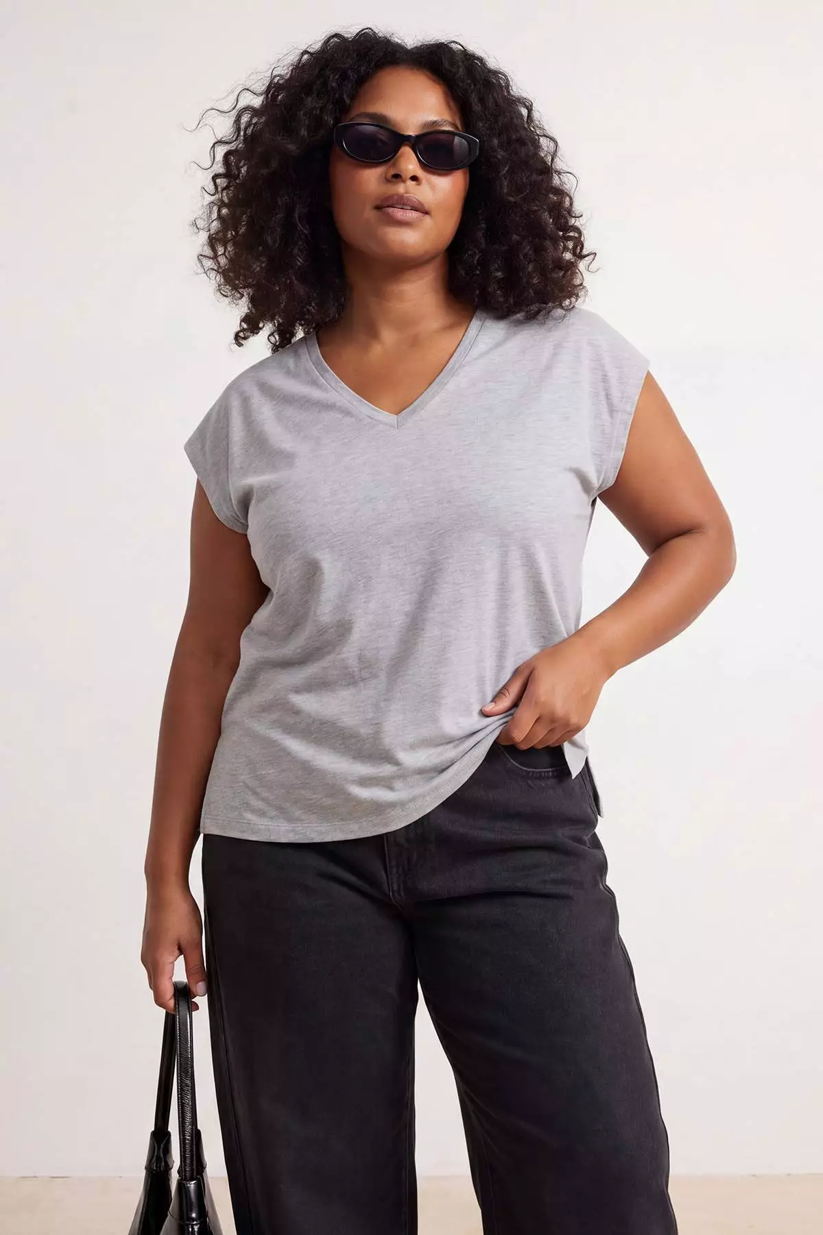 Black-Grey 2-Pack Oversize Fit Basic Plus Size T-Shirt Tbbss26Bf00030
