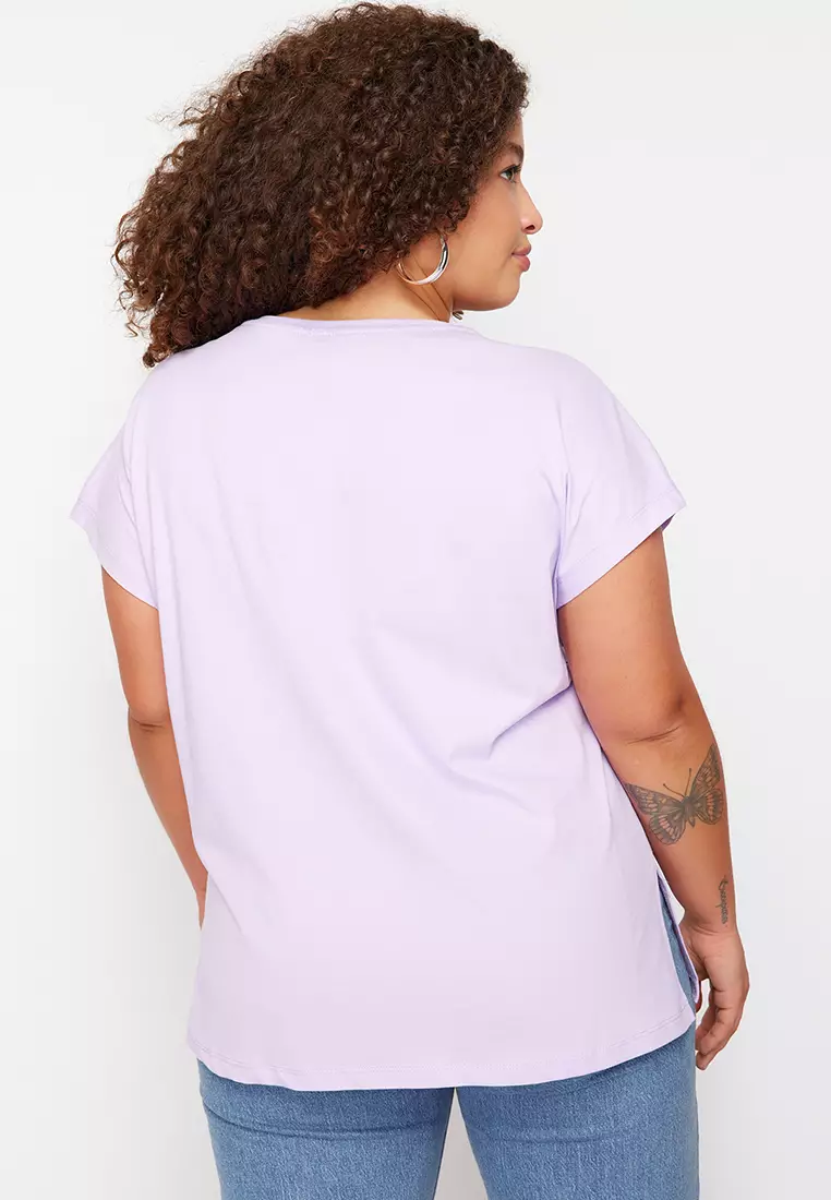 Plus Size V-Neck Slit T-Shirt