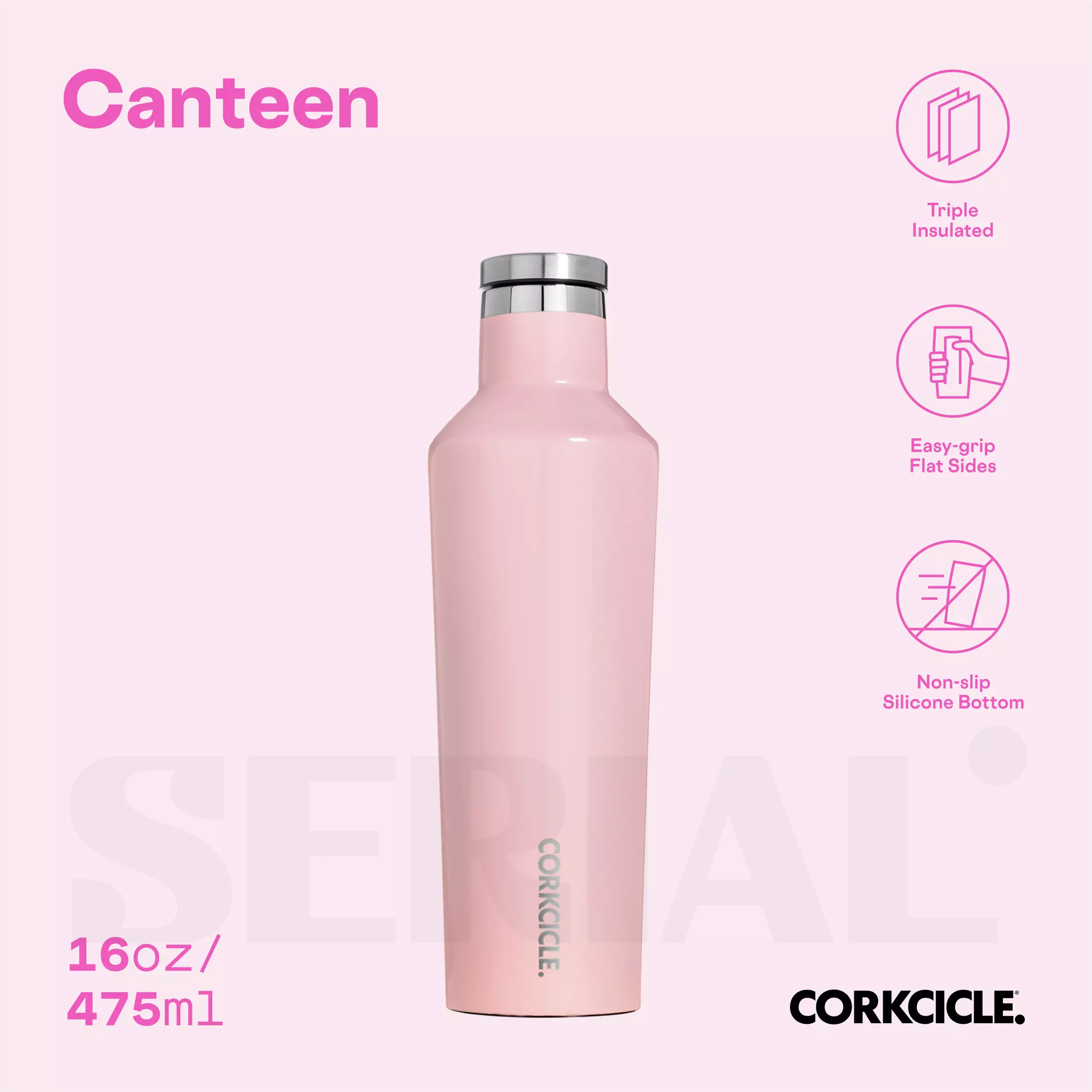 CORKCICLE® Canteen 16oz - Classic Rose Quartz