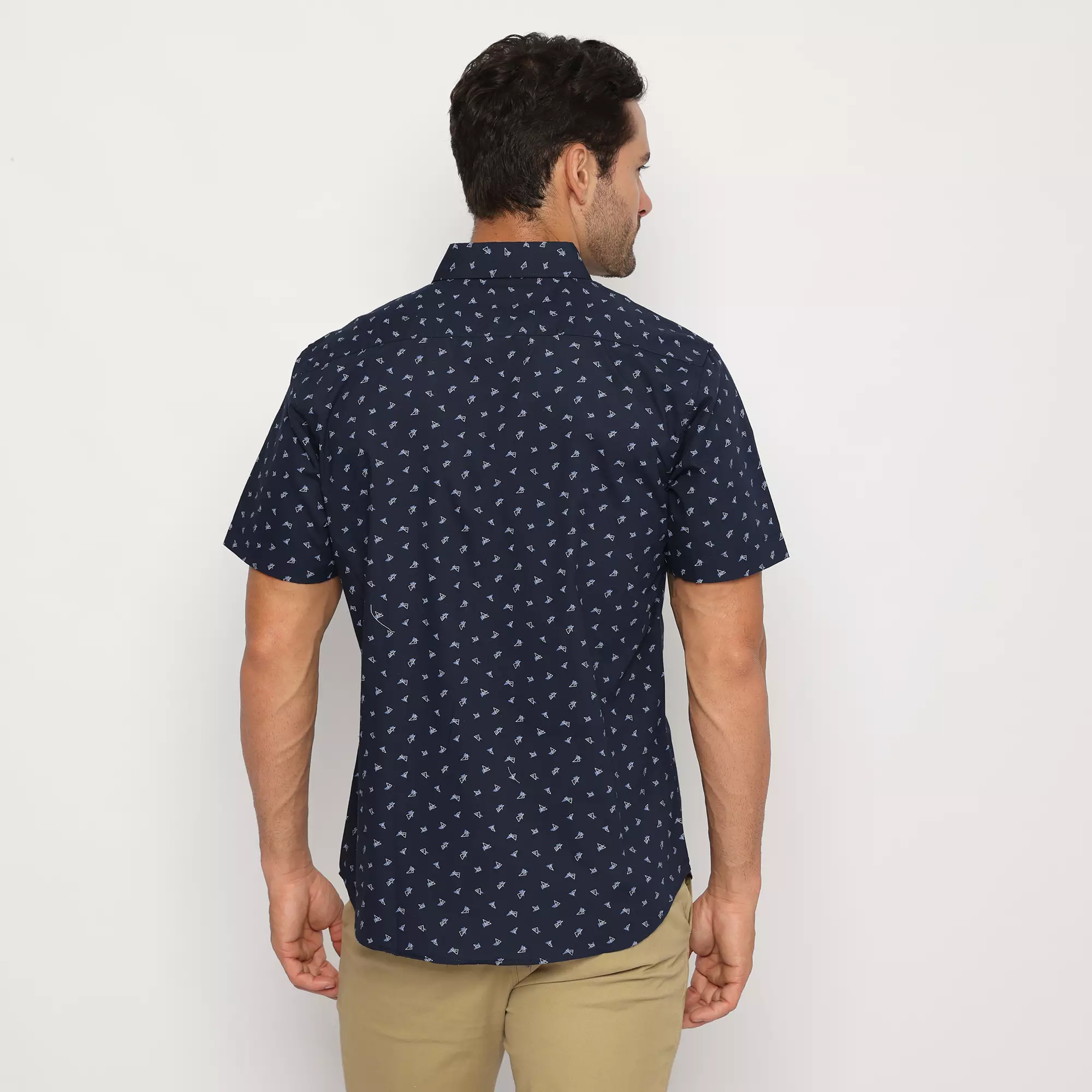 Platini Kemeja Motif Pria Lengan Pendek Katun Navy 132186