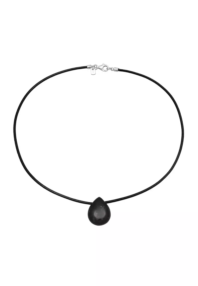 EXCLUSIVE Kalung Perhiasan Perak 925 Pria Choker Drop Pendant Satin Onyx