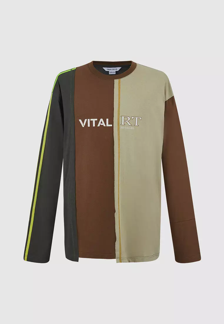 UR冬季新款男街头风解构设计感字母拼色长袖T恤UMV440158