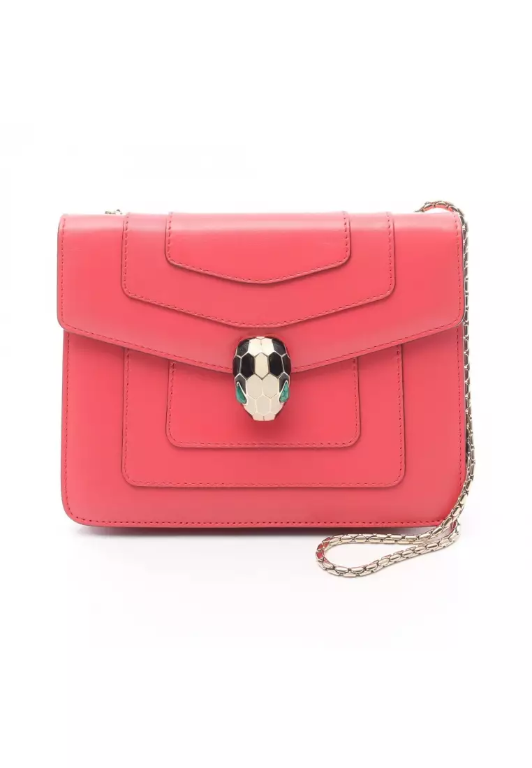 Pre-Loved Bvlgari serpenti Forever chain shoulder bag leather pink