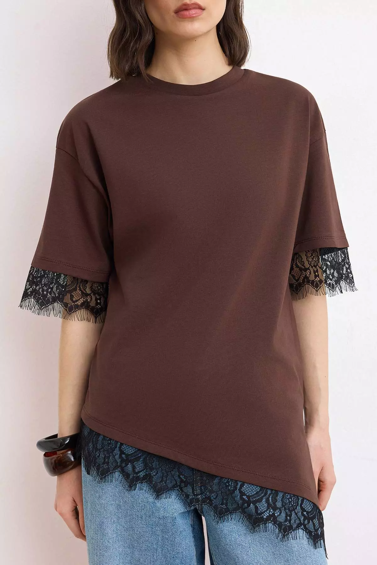 Brown Regular/Normal Fit Lace Pack Low Sleeve Short Sleeve Soft Touch Knitted T-Shirt Twoss26Ts196