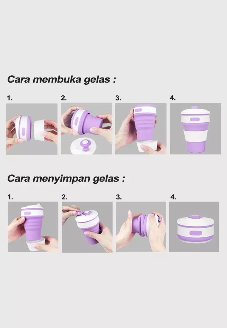 Wakakids Gelas Lipat Silikon Portable Coffe Cup Travel Mug Anti Bocor 350ML K230 Venjr Merah