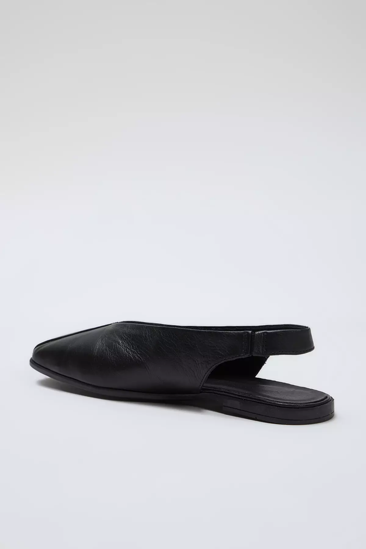 Black Genuine Leather Open Back Square Toe Women's Ballerinas Takss25Be00018