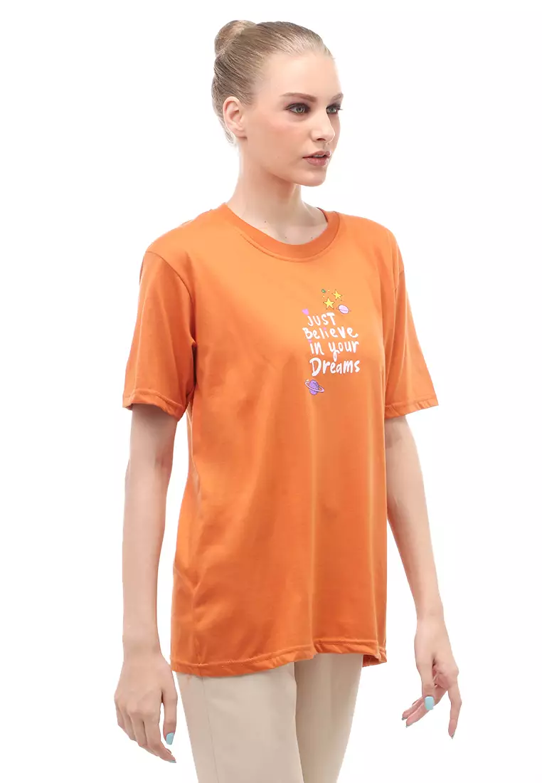 Heller Kaos Atasan Wanita Oversize Motif Print Short Sleeves Relaxed Fit - Lepen Bata