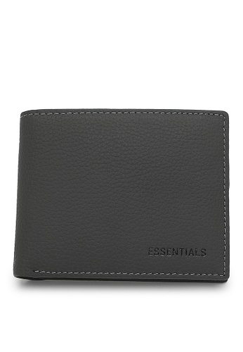 ESSENTIALS grey Men's Genuine Leather RFID Blocking Bi Fold Wallet With Coin Compartment And Box 6AD63AC621E448GS_1