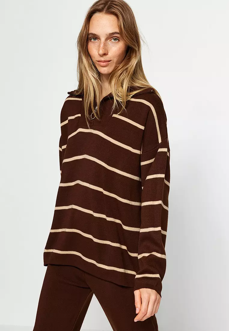 Half Zipper Knitted Top and Bottom Set