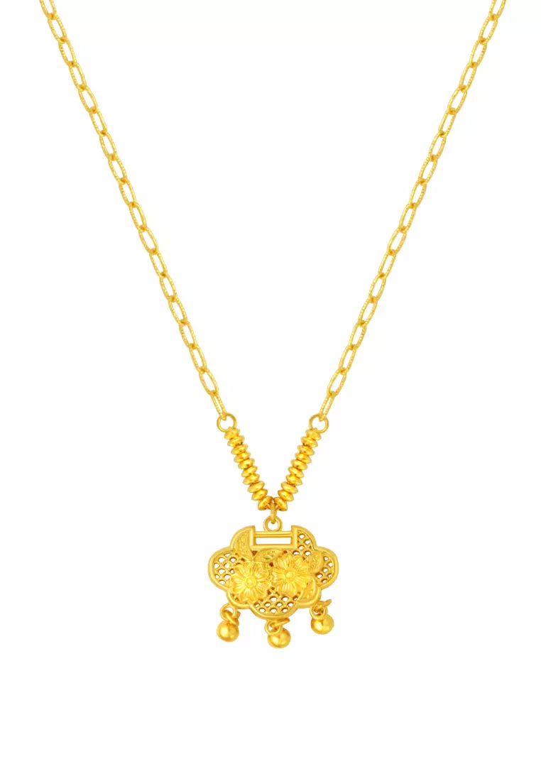 TOMEI Flower Lock Necklace, Yellow Gold 999