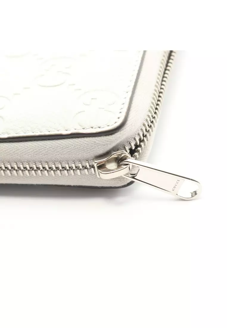 Pre-Loved Gucci gucci Imprint round zipper long wallet leather Light gray Japan limited