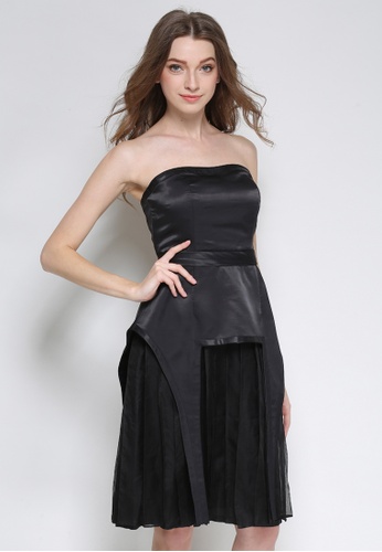 Buy Sunnydaysweety Black Silk Pleated Tube One Piece Dress K 21 Online Zalora Singapore