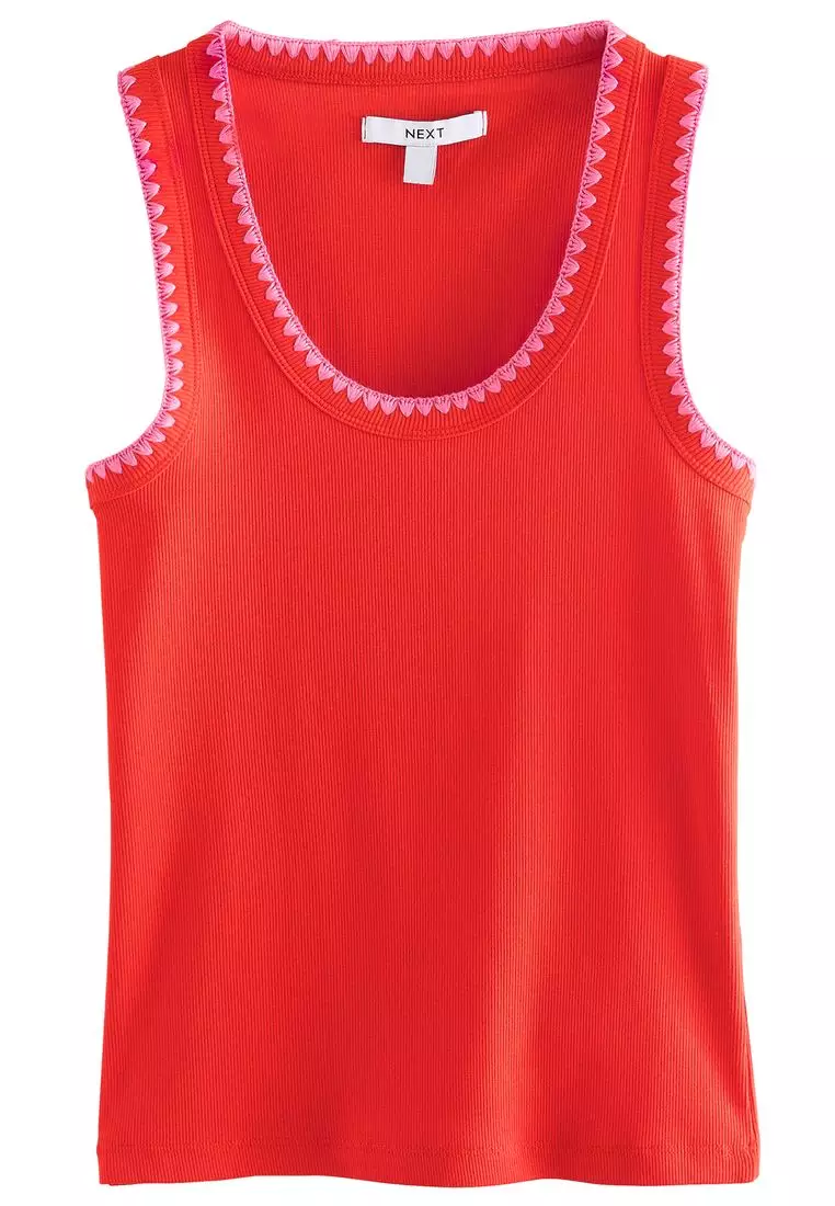Contast Knit Trim Scoop Neck Sleeveless Tank Vest Top
