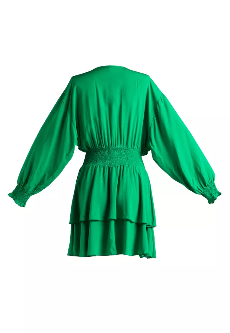 Green Long Lantern Sleeves Dress