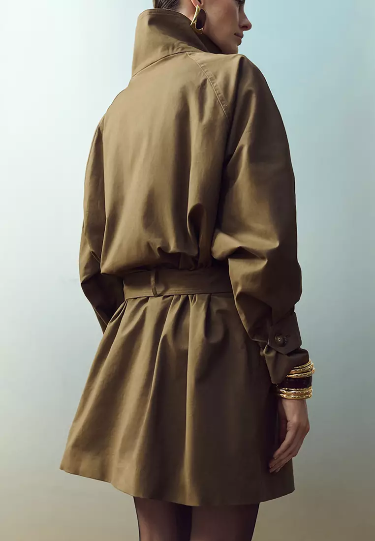 Funnel Neck Belted Trench Coat