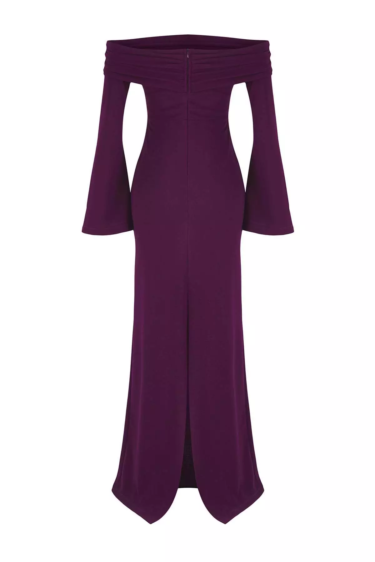 Burgundy Plain Bodycon Knitted Scuba Crepe Maxi Evening & Gr