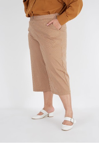 Sorabel brown Yves Stripes Culotes Pants Big Size Brown 9F317AA65A6F2DGS_1