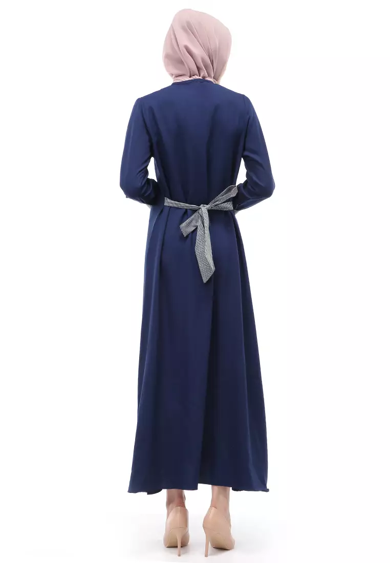 Nadira Gamis Long Dress Wanita Motif Polos Regular Fit - Navy