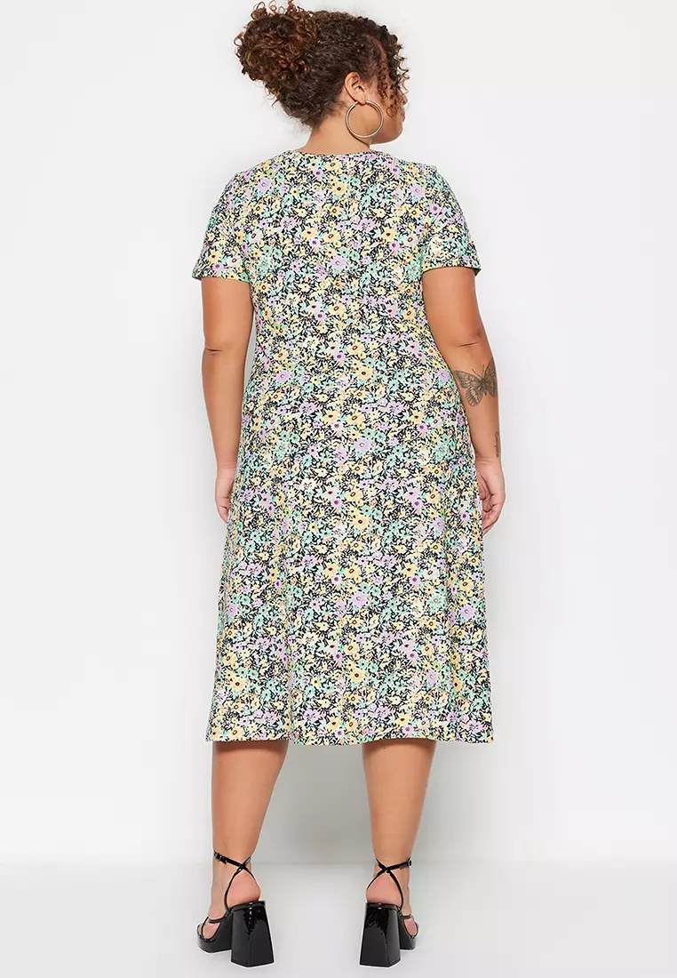 Plus Size Floral Pattern Midi Dress