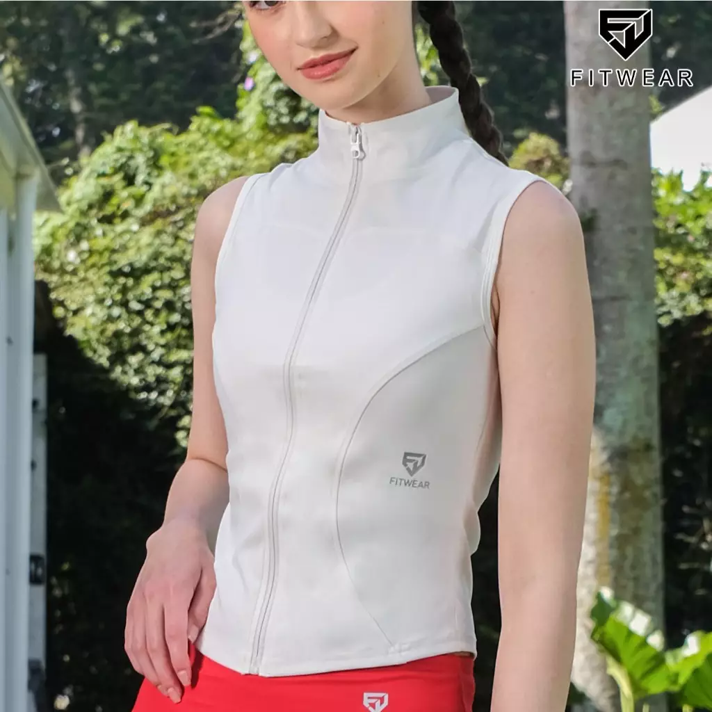 Fitwear Jaket Olahraga Padel Tenis Wanita ALIYAH SLIMFIT SLEEVELESS - WHITE