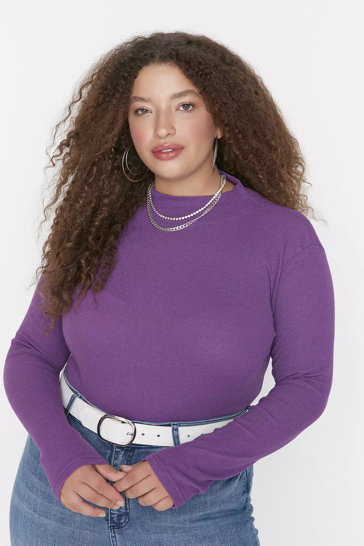 Plus Size Stand Up Collar Knitted Top