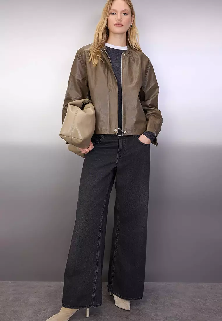 Cinched Faux Leather Jacket