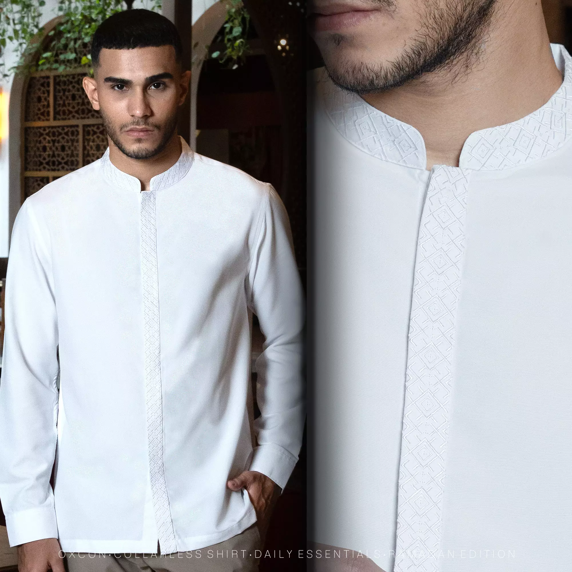 Kemeja Koko Bordir Azril Tangan Panjang Pria Muslim Lebaran White