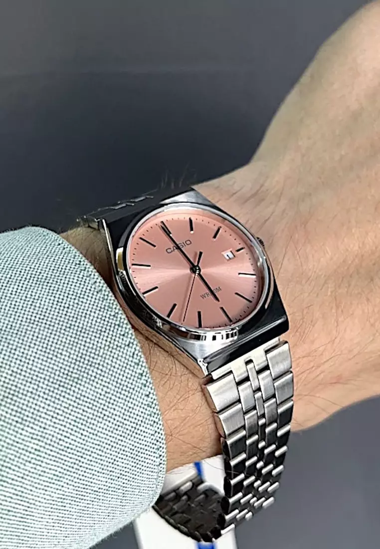 Men Analog Watch MTP-B145D-4AV Silver Stainless Steel Strap