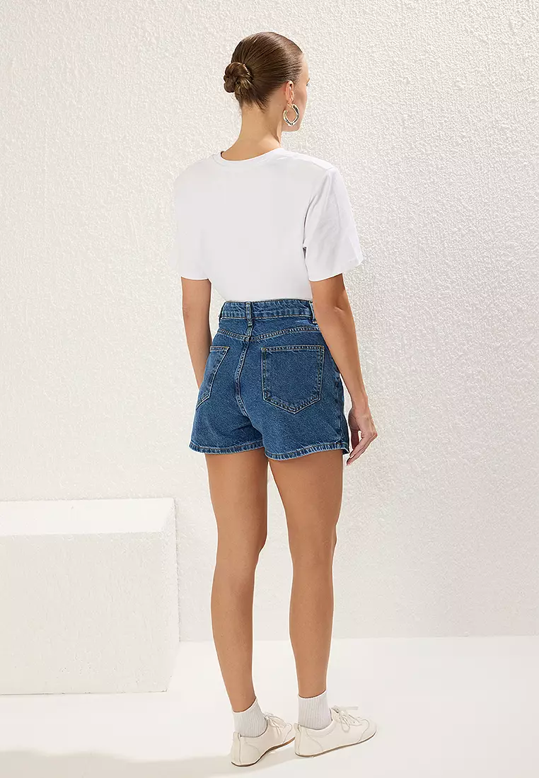 Blue Slit Mini Denim Shorts