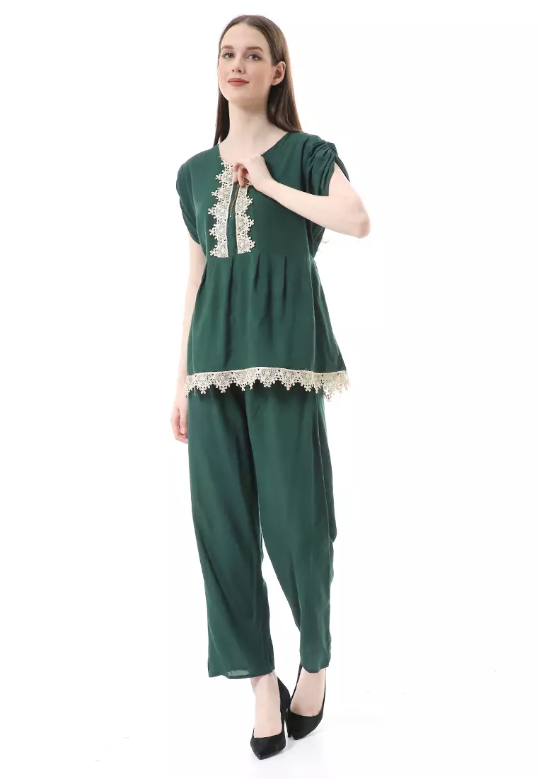 Zemira Piyama One Set Atasan Bawahan Wanita High Quality - Hijau Botol